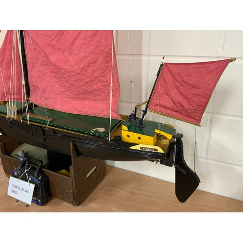 87 - RADIO CONTROLLED THAMES SAILING BARGE / BARQUE, APPROX 10 CM LONG BOW SPRIT TO STERN.,
RIGGED AND WI... 