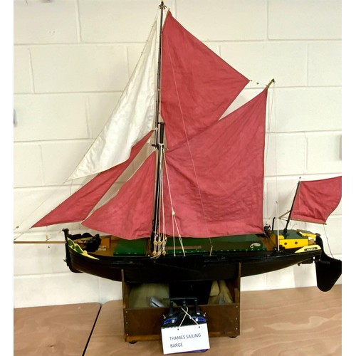 87 - RADIO CONTROLLED THAMES SAILING BARGE / BARQUE, APPROX 10 CM LONG BOW SPRIT TO STERN.,
RIGGED AND WI... 