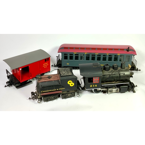 480 - LGB, 23232. CHESAPEAKE & OHIO 0-4-0 TENDER LOCOMOTIVE, WITH 4 AXLE TENDER, LOCO 214, PLUS 2 PIECES O... 