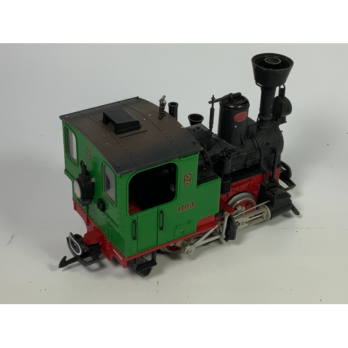 488 - LGB NO 20212 A 0-4-0 LOCOMOTIVE NO 2, RED CHASSIS, BLACK BOILER & GREEN CAB. U/B