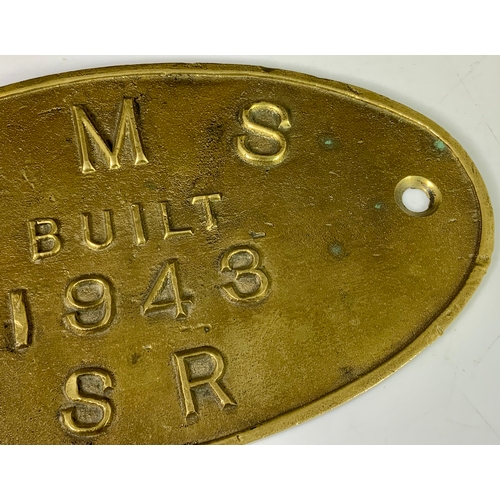 195 - RAILWAY LOCOMOTIVE WORKS PLATE, LMS BUILT 1843 SR. BELIEVED TO BE ONE OF THE BATCH OF LMS 2-8-0 8F L... 