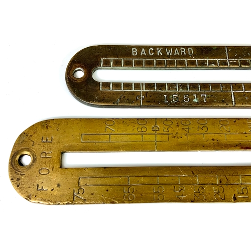 192 - TWO “FORWARD & BACK” REVERSING LEVER GAUGES THE LARGER 40 CM X 7 CM, STAMPED 3577 . 8, THE SMALLER I... 