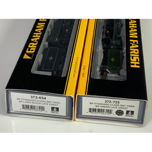 529 - GRAHAM FARISH, 2 BOXED N GAUGE LOCOMOTIVES : 372-654 BR STANDARD 4MT 76063 6DCC, ADVISED CHIP CODE 7... 