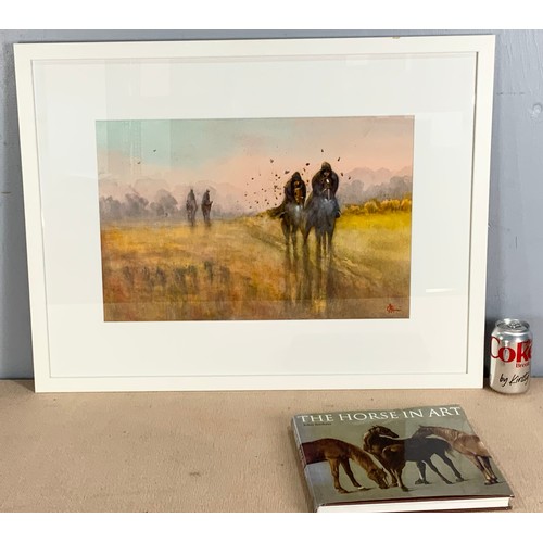 31 - CLAUDIA ARACELI (20TH CENTURY) WATERCOLOUR DEPICTING HORSE RACING SCENE TOGETHER WITH BOOK, THE HORS... 