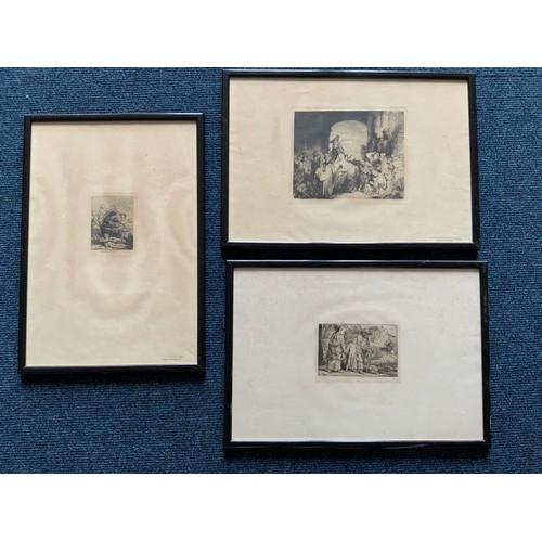 42 - 3 FRAMED  BLACK & WHITE  FIGURAL GROUP ETCHINGS we are advised that these are from Rembrandt plates