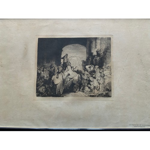 42 - 3 FRAMED  BLACK & WHITE  FIGURAL GROUP ETCHINGS we are advised that these are from Rembrandt plates