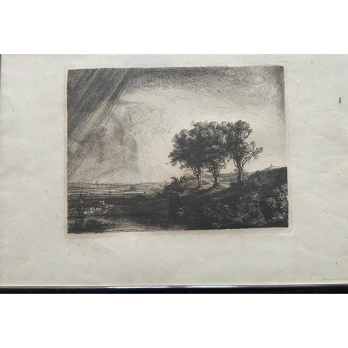 43 - 5 FRAMED BLACK & WHITE ETCHINGS OF  LANDSCAPES we are advised that these are from Rembrandt plates a... 