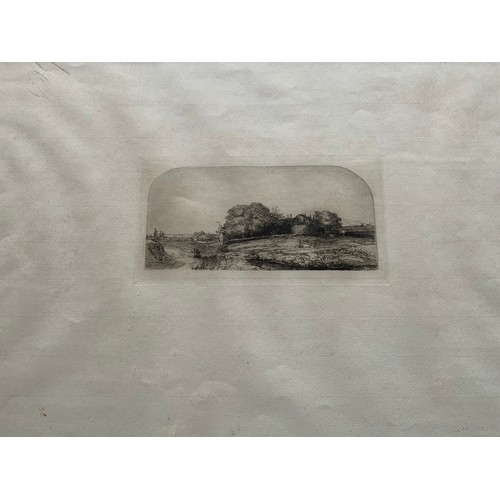 43 - 5 FRAMED BLACK & WHITE ETCHINGS OF  LANDSCAPES we are advised that these are from Rembrandt plates a... 