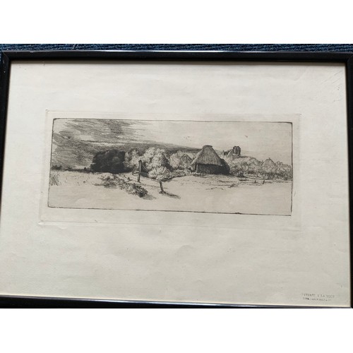 43 - 5 FRAMED BLACK & WHITE ETCHINGS OF  LANDSCAPES we are advised that these are from Rembrandt plates a... 