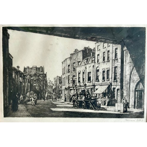 39 - FRANCES DODD ETCHING BELVEDERE ROAD, LAMBETH, SIGNED IN PENCIL, A MOUNTED PRINT OF HANS SEBALD BEHAM... 