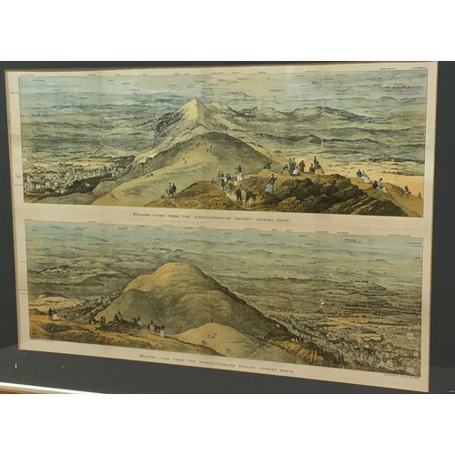 49 - OAK FRAMED  HENRY GUY PRINT DEPICTING WORCESTERSHIRE BEACON  72cm x 49cm