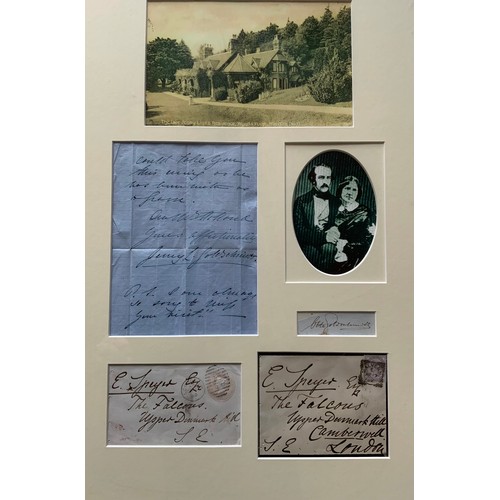 58 - UNUSUAL FRAMED MONTAGE OF ENVELOPES  BELIEVED TO HAVE BEEN SENT BY JENNY  LIND TO AN ADDRESS IN UPPE... 