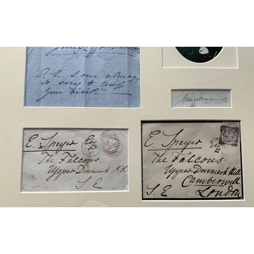 58 - UNUSUAL FRAMED MONTAGE OF ENVELOPES  BELIEVED TO HAVE BEEN SENT BY JENNY  LIND TO AN ADDRESS IN UPPE... 