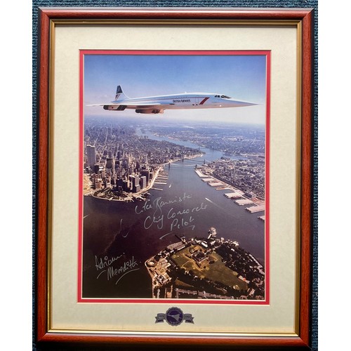 59 - ADRIAN MEREDITH SIGNED PHOTOGRAPH DEPICTING CONCORDE OVER NEW YORK, SIGNED BY CHIEF PILOT MIKE BANNI... 