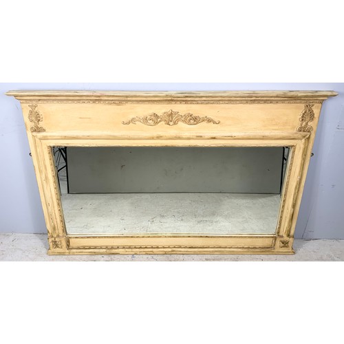 78 - LARGE PINE FRAMED OVER MANTLE MIRROR WIDTH 148cm