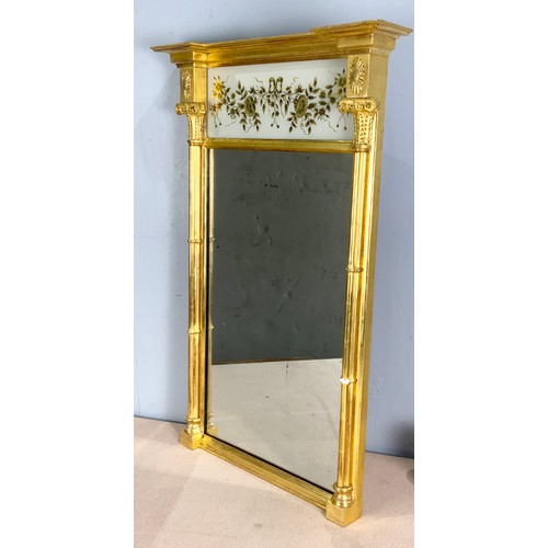 79 - 19TH CENTURY REGENCY STYLE PIER MIRROR WITH GILT COLUMNS AND FRIEZE