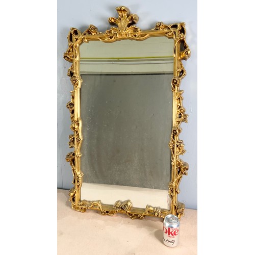 74 - ORNATE GILT WOOD FRAMED MIRROR 97cm TALL, WIDTH 59cm