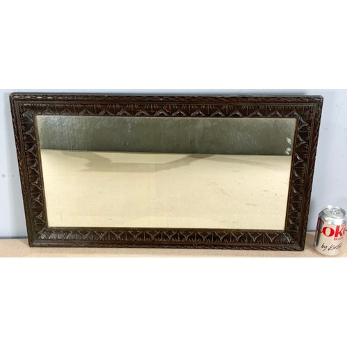 71 - CARVED OAK FRAMED MIRROR 70cm x 39cm