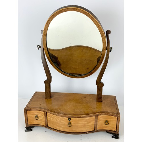 82 - DRESSING TABLE MIRROR ON STAND WITH SERPENTINE 3 DRAWER BASE WIDTH 45cm