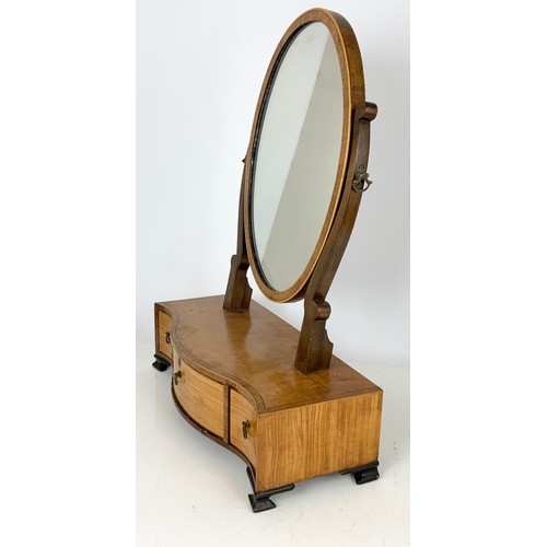 82 - DRESSING TABLE MIRROR ON STAND WITH SERPENTINE 3 DRAWER BASE WIDTH 45cm