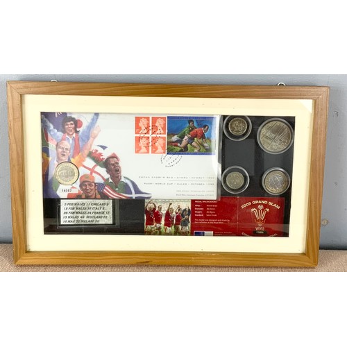 91 - RUGBY PROGRAMMES AND EPHEMERA INC FRAMED STAMPS & COINS