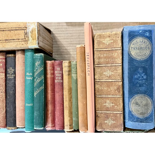 109 - QUANTITY OF OLD BINDINGS INC. THE LAND AND THE BOOK (THOMSON) MRS. EWING, THE FORSYTE SAGA, SHAKESPE... 