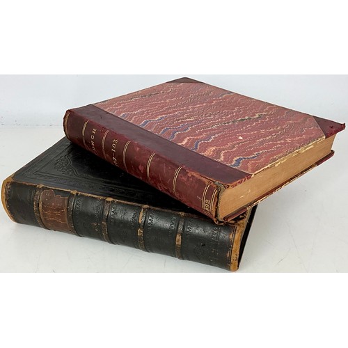 97 - LEATHER BINDING OF PILGRIMS PROGRESS C. 1863 T/W PUNCH 102-103 C.1892