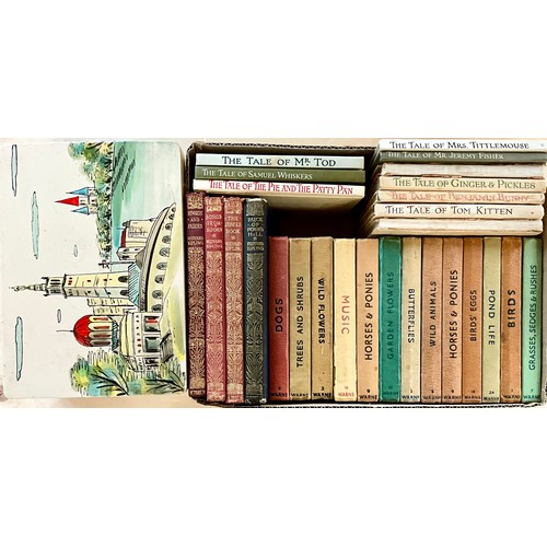 108 - QUANTITY OF VINTAGE OBSERVERS BOOKS, BEATRIX POTTER BOOKS, FOUR RUDYARD KIPLING BOOKS AND A PAINTED ... 