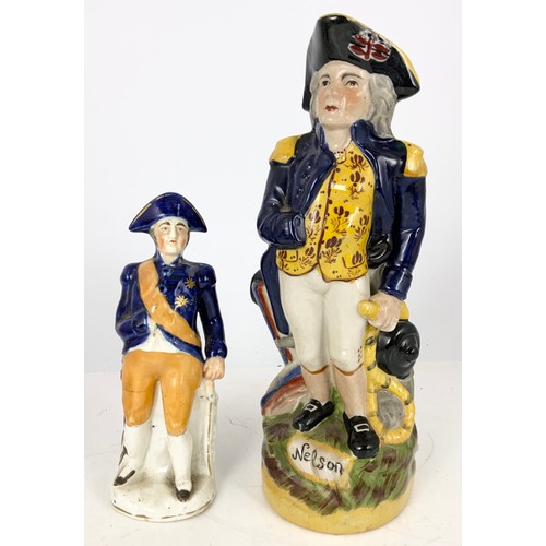 142 - STAFFORDSHIRE FLATBACKS  LORD NELSON, THE DEATH OF NELSON , A STAFFORDSHIRE NELSON FIGURINE AND A NE... 