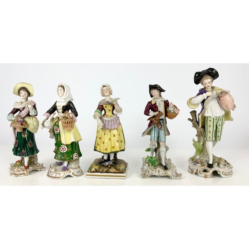 130 - 5 GOOD QUALITY CONTINENTAL PORCELAIN FIGURINES TALLEST 22cm