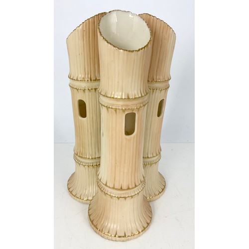 165 - A LATE 19TH CENTURY LOCKE AND CO, THREE DIVISION 'BAMBOO' VASE, WITH A BLUSH IVORY AND GILT DECORATI... 