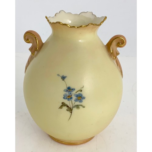 168 - LOCKE & CO. WORCESTER 2 HANDLED BLUSH IVORY VASE WITH BLUE TIT ON A GILT BRANCH DECORATION, APPROX. ... 