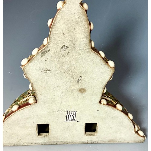 174 - ZSOLNAY PECS (HUNGARIAN) PIERCED WALL BRACKET WITH GEOMETRIC DESIGN, PAINTED AND GILDED