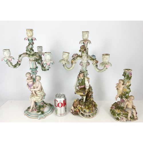 184 - 2 CONTINENTAL PORCELAIN FIGURAL CANDELABRAS & SIMILAR BASE