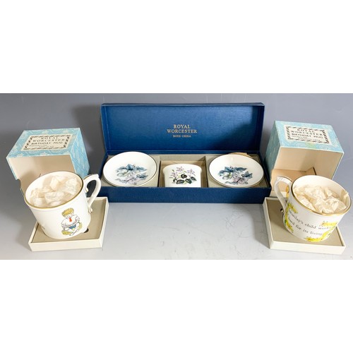 192 - ROYAL WORCESTER BIRTHDAY MUGS, PIN DISHES, WEDGWOOD PETER RABBIT NUSERY WARE SET , ROYAL DOULTON BUN... 