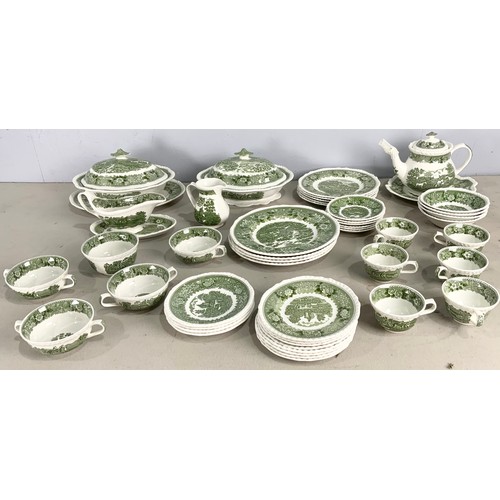 207 - LARGE QUANTITY OF ADAMS ENGLISH SCENE GREEN COLOURWAY TABLEWARE