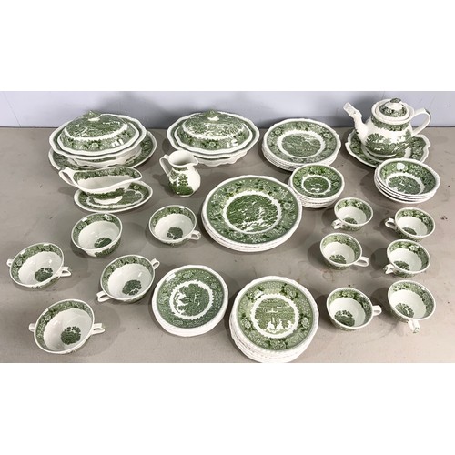 207 - LARGE QUANTITY OF ADAMS ENGLISH SCENE GREEN COLOURWAY TABLEWARE