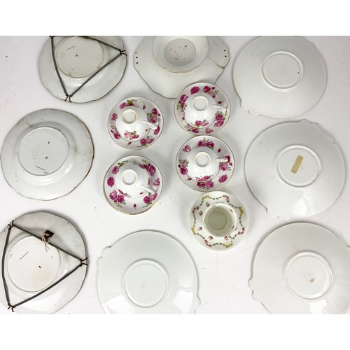 217 - ANTIQUE WEDGWOOD PLATES & COMPORT, FLORAL TEAWARE ETC