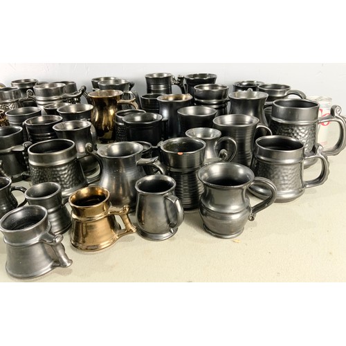 245 - LARGE QUANTITY OF  PRINKNASH POTTERY TANKARDS  TALLEST 15cm  etc 2 TRAYS