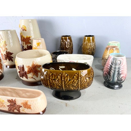 250 - QUANTITY OF SYLVAC POTTERY WITH EMBOSSED DECORATION INC VASES / PLANTERS ETC TALLEST 26cm