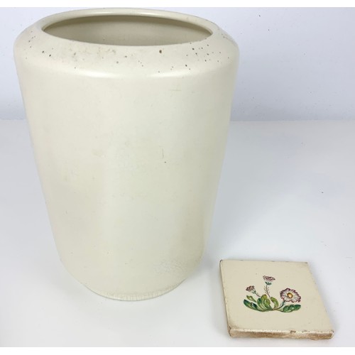 232 - LARGE POTTERY CHARGER 36cm DIAMETERS , SMALL PAINTED TILE AND A POOLE POTTERY VASE 21cm TALL