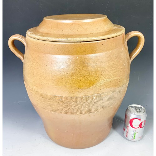 237 - LARGE SALT GLAZED VESEEL / BREAD CROCK 41cm TALL