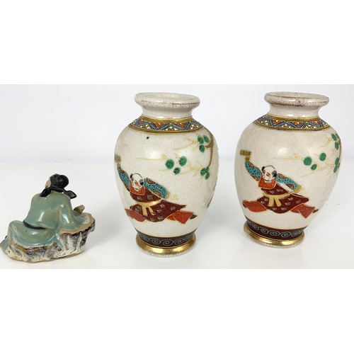 230 - TWO PAIRS OF ORIENTAL VASES TOGETHER WITH AN ORIENTAL FIGURE STUDY