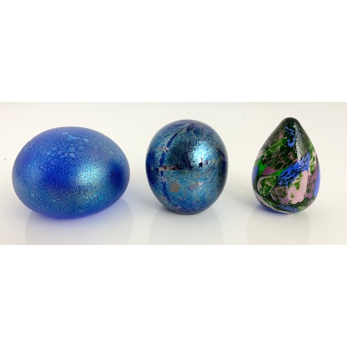 264 - THREE IRIDESCENT GLASS PAPERWEIGHTS INC HERON & GOZO GLASS