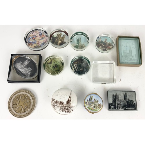 269 - GLASS CATHEDRAL PAPERWEIGHTS & 2 CATHEDRAL TRINKET BOXES