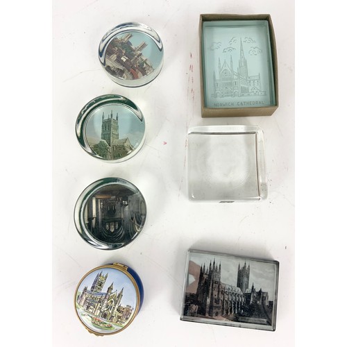 269 - GLASS CATHEDRAL PAPERWEIGHTS & 2 CATHEDRAL TRINKET BOXES