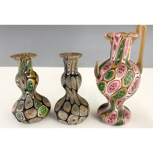 267 - 3 SMALL VENETIAN GLASS VASES .  1 AF TALLEST 9.5cm