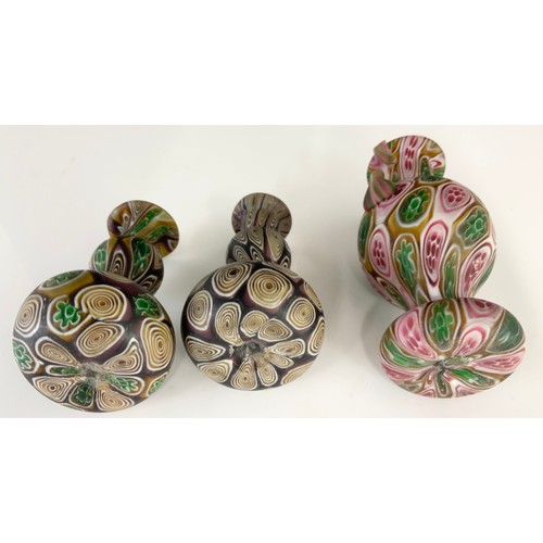 267 - 3 SMALL VENETIAN GLASS VASES .  1 AF TALLEST 9.5cm