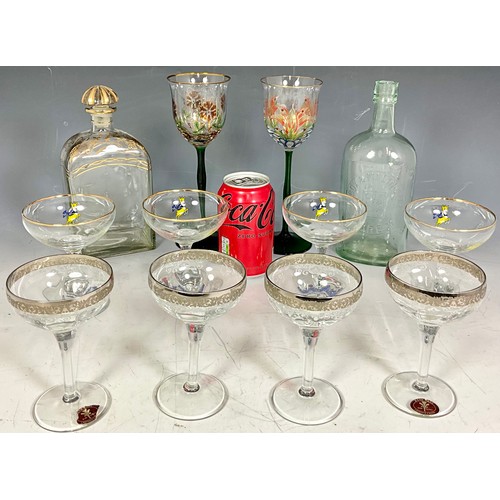 283 - COLLECTION OF VINTAGE GLASSES - 4 VINTAGE BABYCHAM GLASSES, 4 SILVER RIMMED MADE IN ITALY VINTAGE CH... 