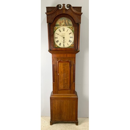 289 - 30 HOUR LONGCASE CLOCK, L SMITH, KEIGHLEY WITH MAHOGANY AND OAK CASE AND PAINTED DIAL